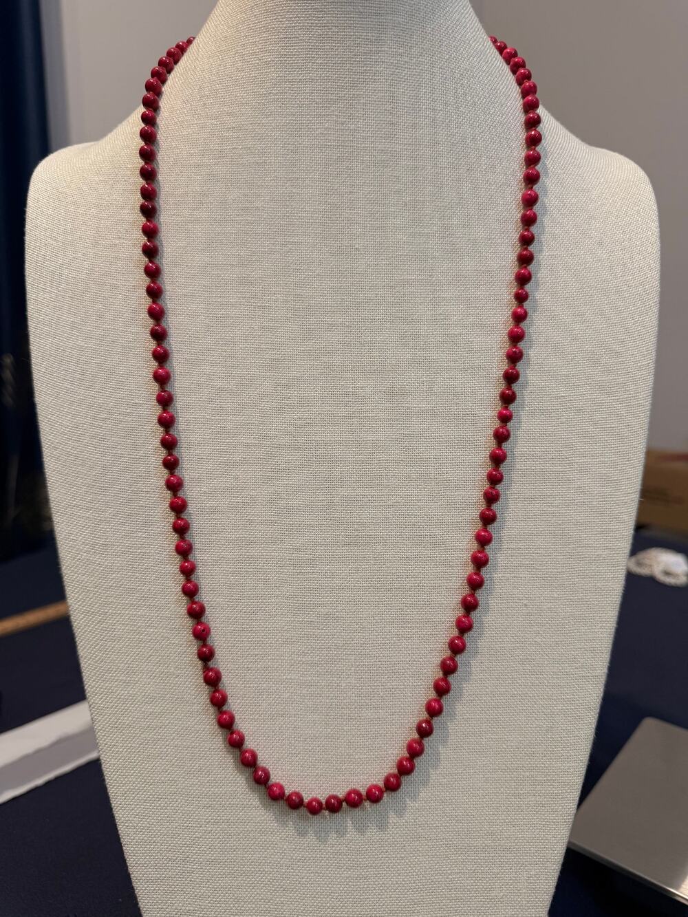 Vintage Red Beaded Necklace 30”